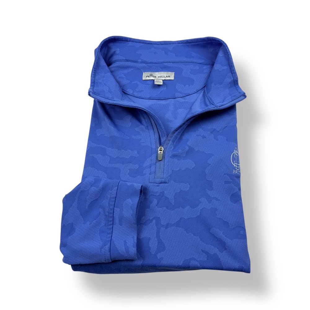Peter Millar Mens Blue Camo Quarter Zip Pullover Golf Shirt Size Large